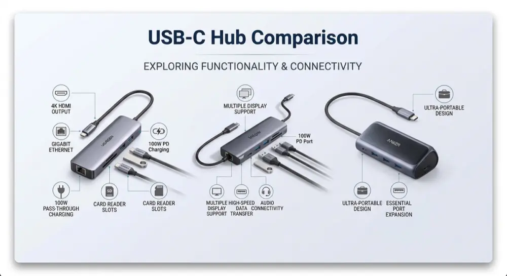 Best USB-C Hub for Laptops: UGREEN Revodok Pro vs Intpw 10-in-1 vs Anker 332