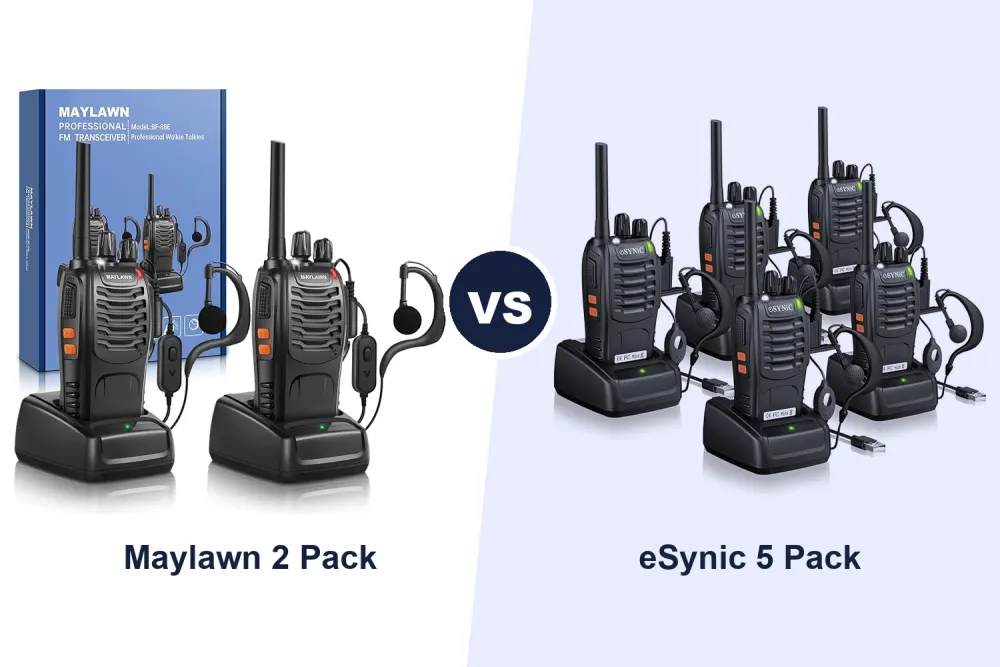 Best Rechargeable Walkie Talkies: Maylawn 2 Pack vs eSynic 5 Pack Compared