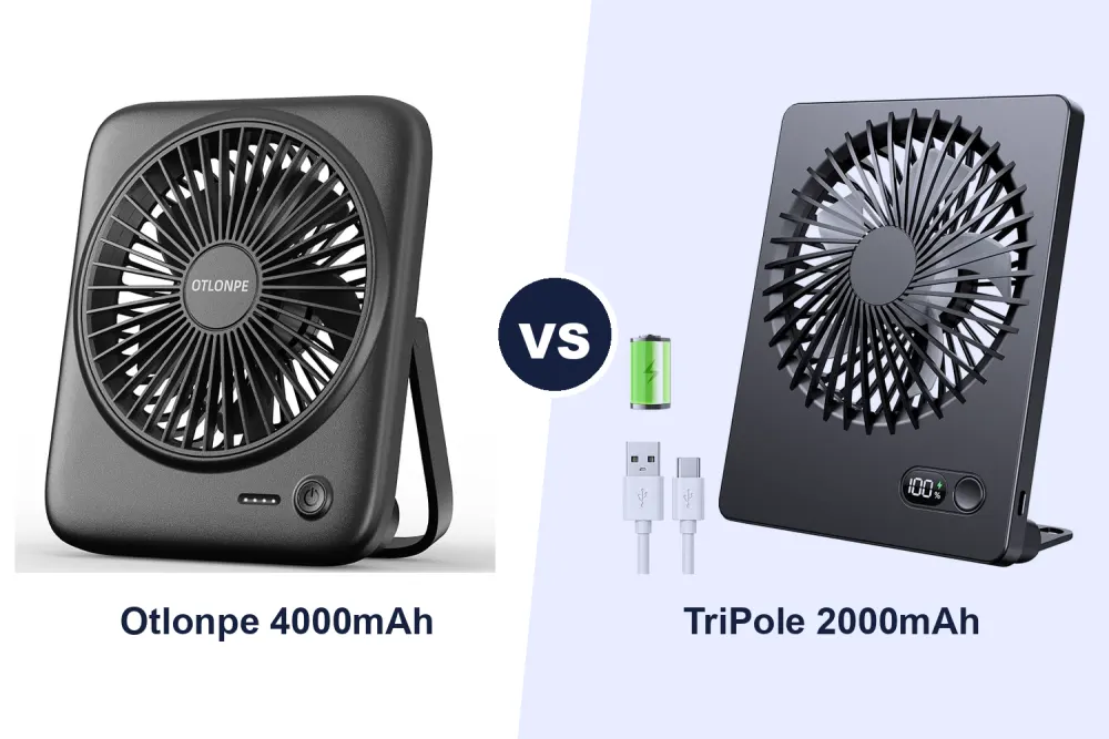 Best Rechargeable Desk Fan: Otlonpe 4000mAh vs TriPole 2000mAh Compared