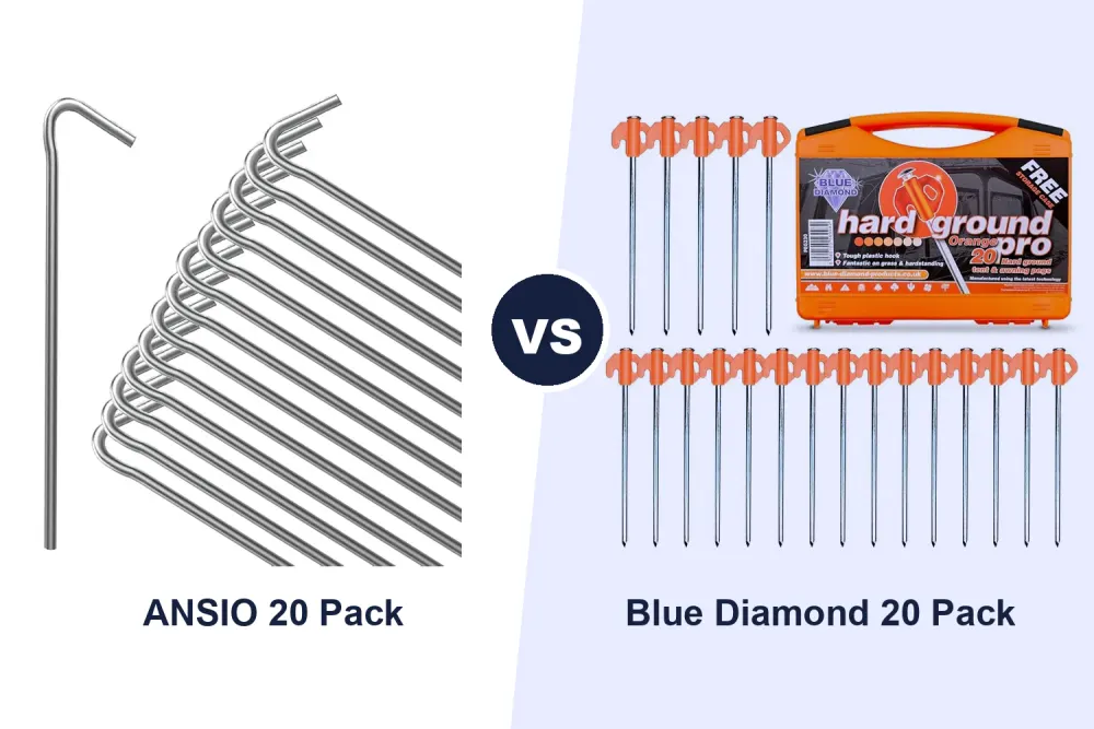Best Heavy Duty Tent Pegs: ANSIO vs Blue Diamond 20 Packs Compared