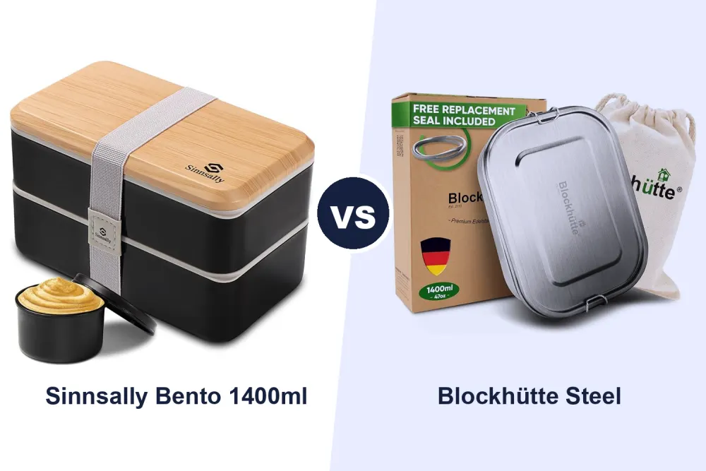 Best Bento Lunch Box: Sinnsally 1400ml Plastic vs Blockhütte Stainless Steel Compared